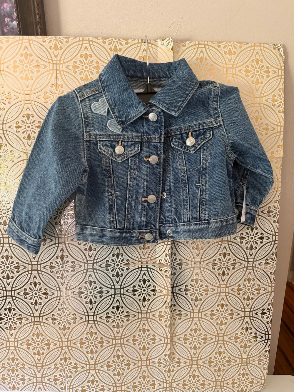 Old Navy Girls Blue Denim Jacket with Heart Patch